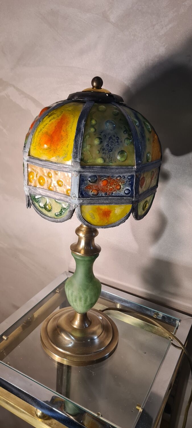 Brutalist lamp with shade attributed to Philip Delfinger Mexico glass and metal 1960