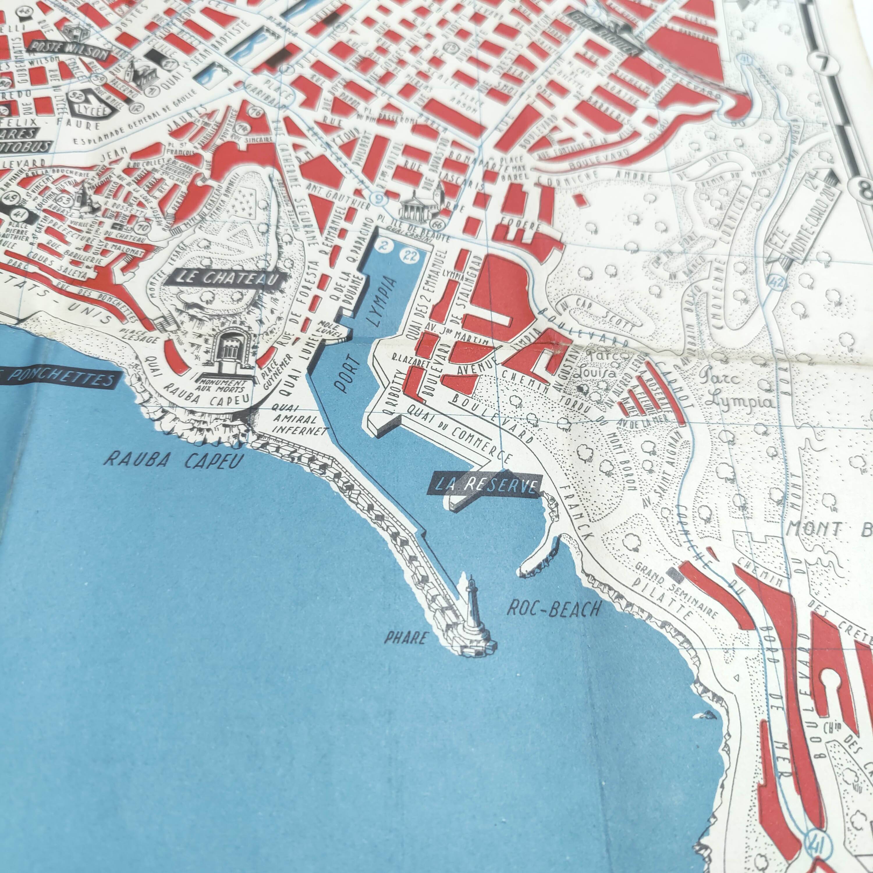 Tourist map of Nice 1950 French Riviera