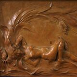 French terracotta bas-relief, Venus with Faun from 20th century