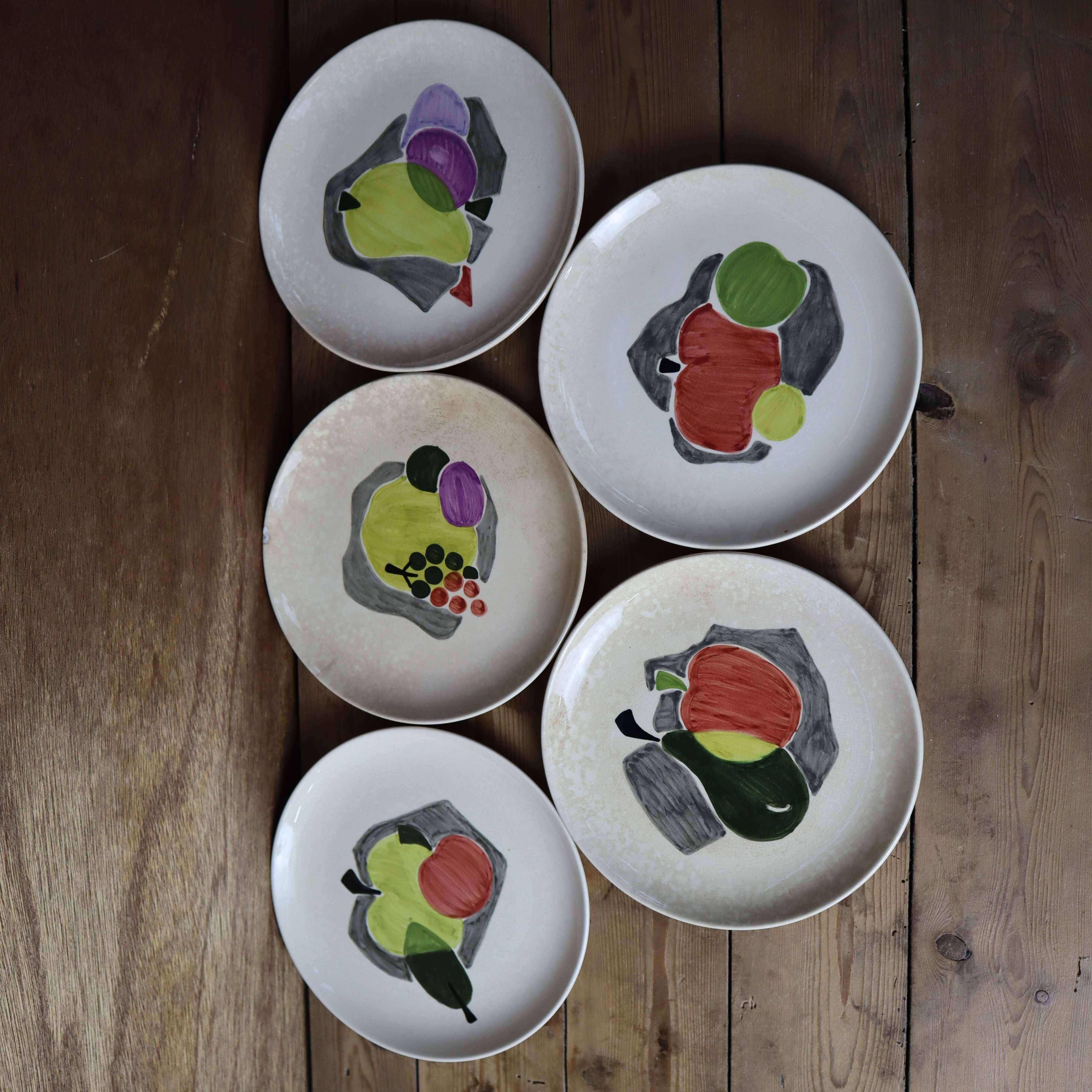 5 assiettes à dessert Villeroy et Boch peintes à la main