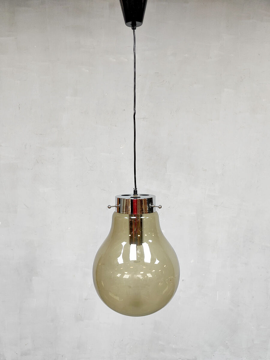 Vintage smoked glass pendant lamp hanging