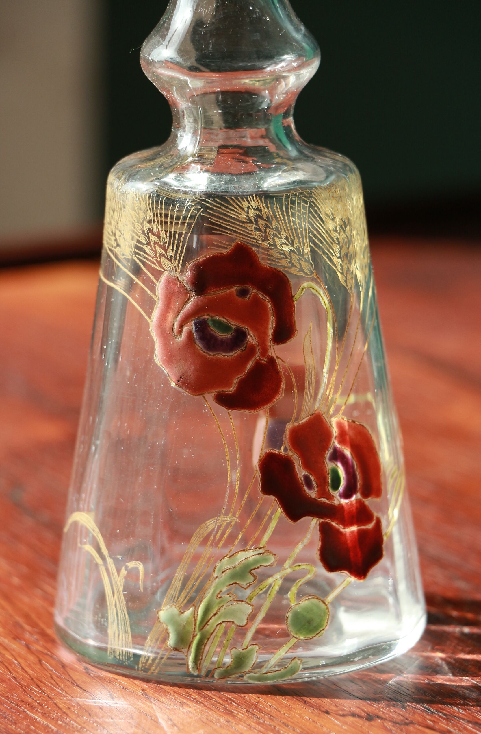 Liquor decanter - poppy flowers décor - art nouveau - legras