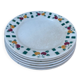 6 flat plates in white Gien ceramic with fruit patterns