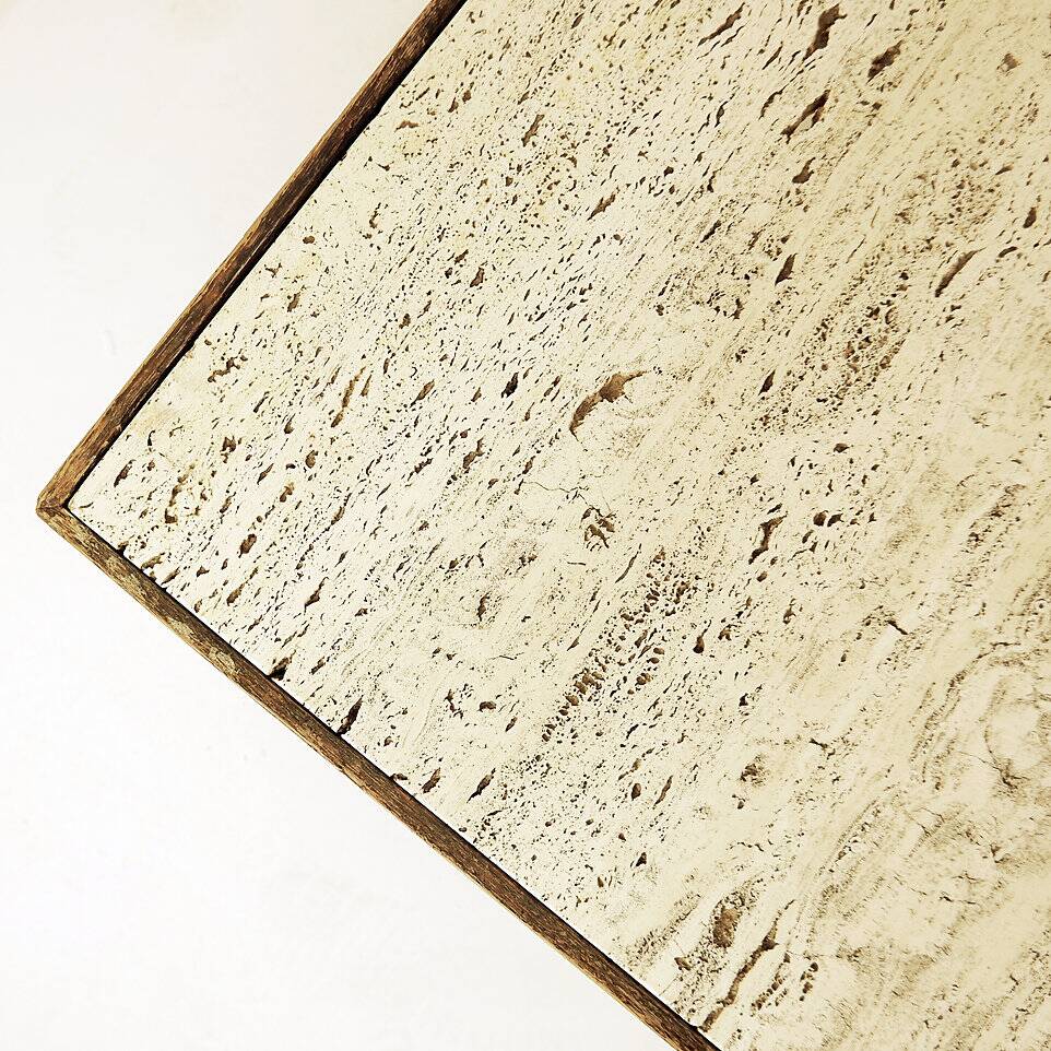 Wood and travertine top large coffee table