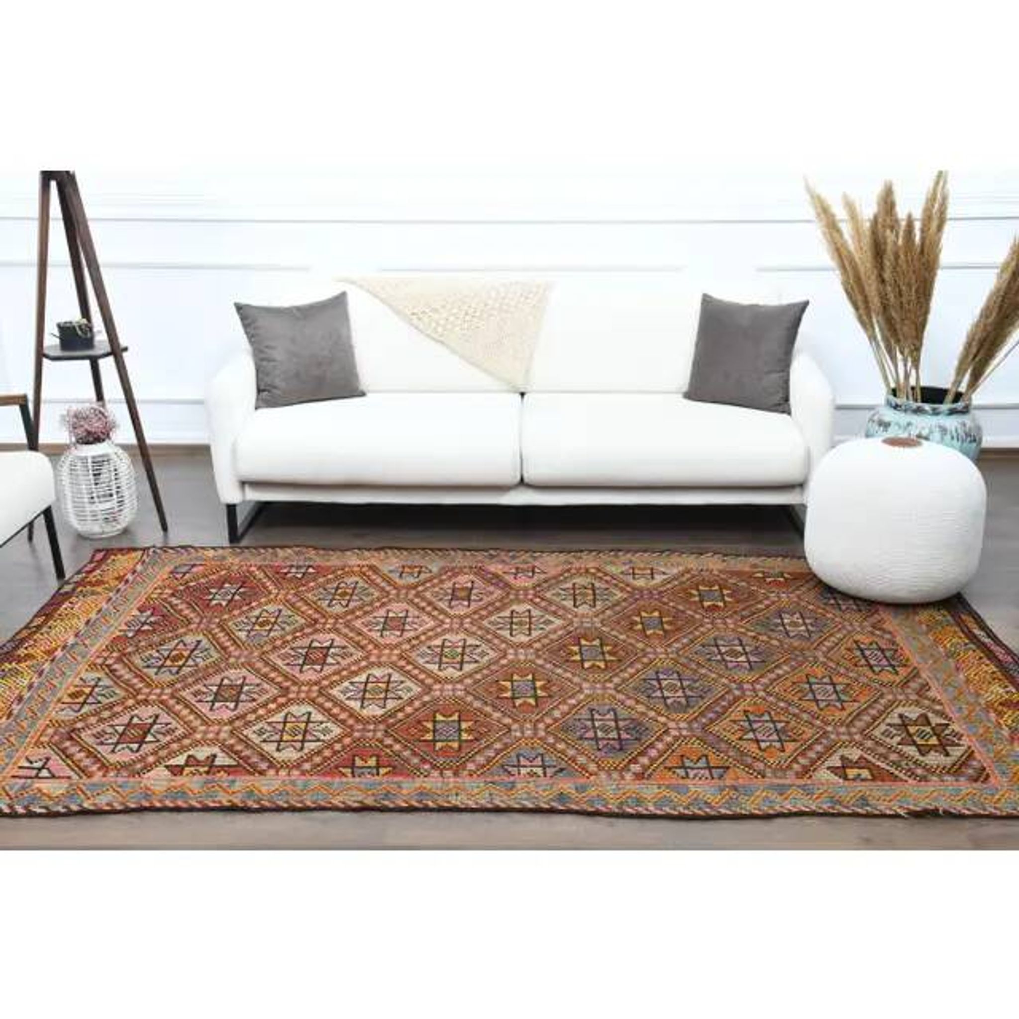 1970s Vintage Turkish Hand-Knotted Wool Cotton Brown Area Rug 157x277