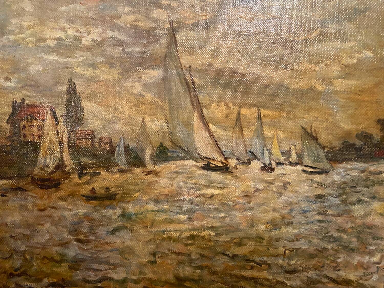 Oil on canvas, Landscape of sailboats