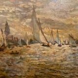 Oil on canvas, Landscape of sailboats