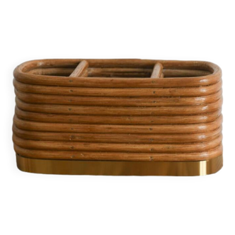 Organisateur de bureau Crayon Reed Rattan Milieu du siècle moderne