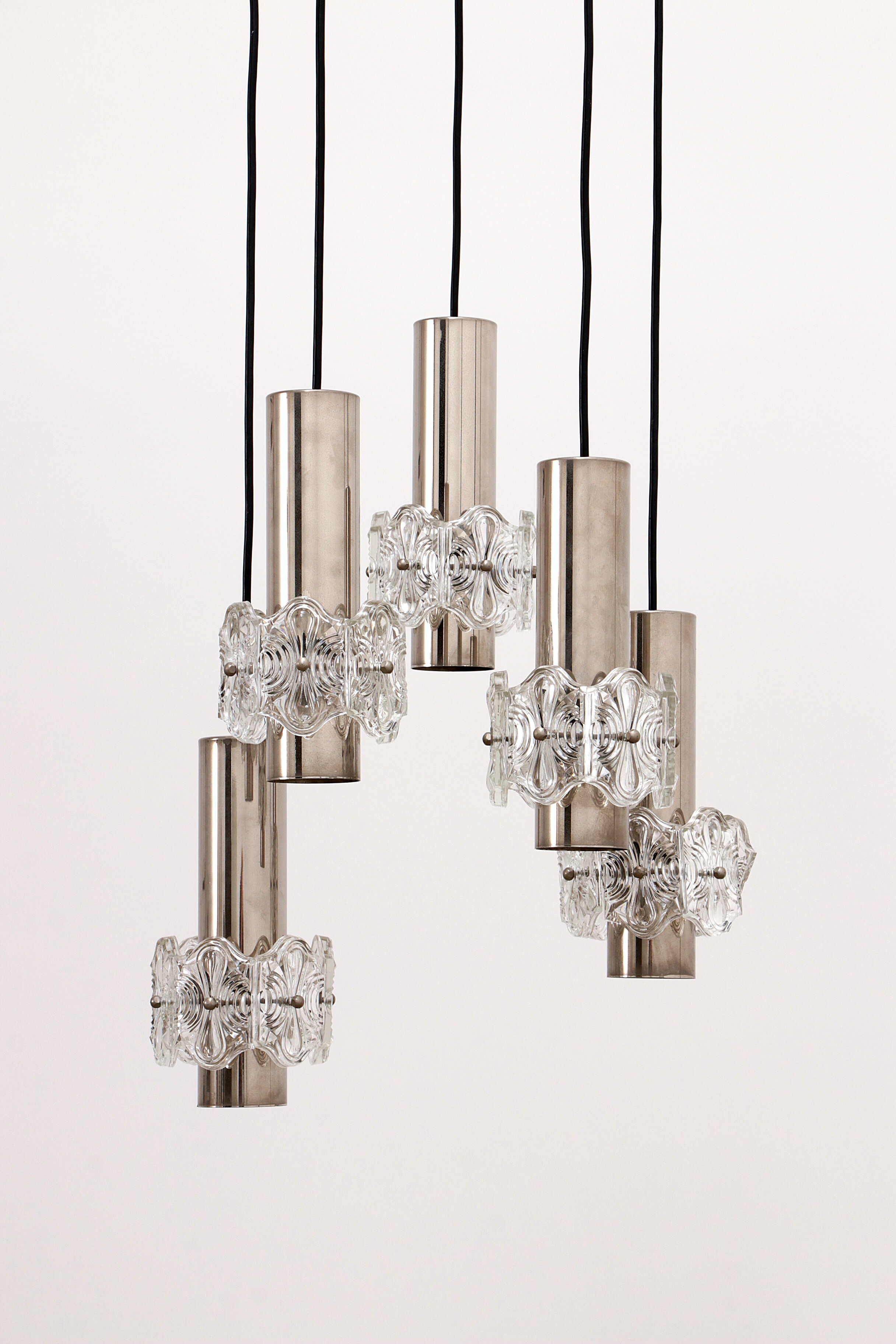 Vintage Chandelier Cascade Hanging Lamp with 5 lamps, 1960