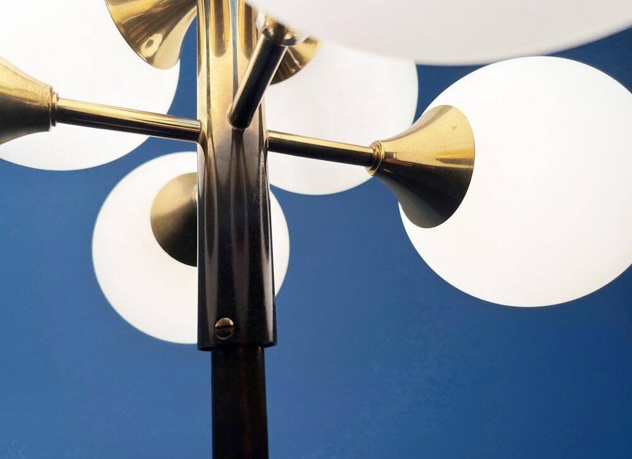 German brass floor lamp in Space Age style from the mid-century by Kaiser Leuchten, 1960s.