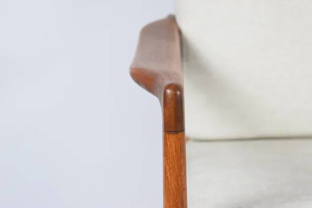 Scandinavian armchair in teak and cream fabric by Baczyk, 1960s, restored.