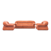 Vintage living room, club style, composed of a 3-seater sofa and 2 armchairs, 1970s