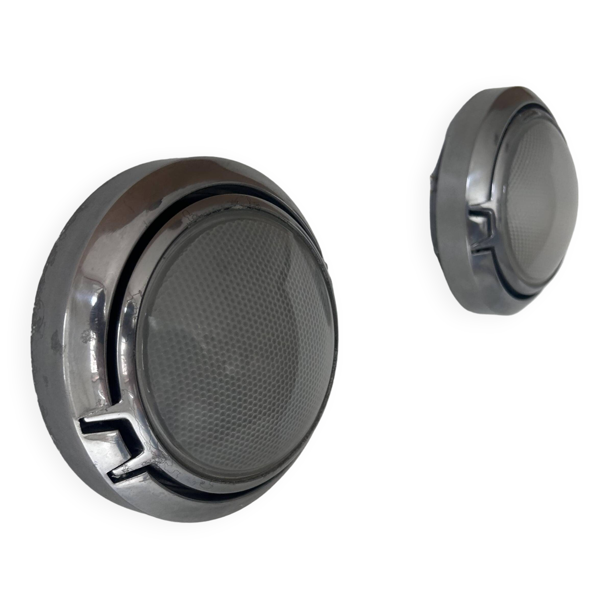Pair of vintage wall lights, chrome and honeycomb sandblasted glass, Italy 1980
