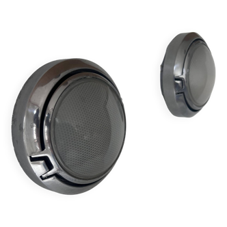 Pair of vintage wall lights, chrome and honeycomb sandblasted glass, Italy 1980