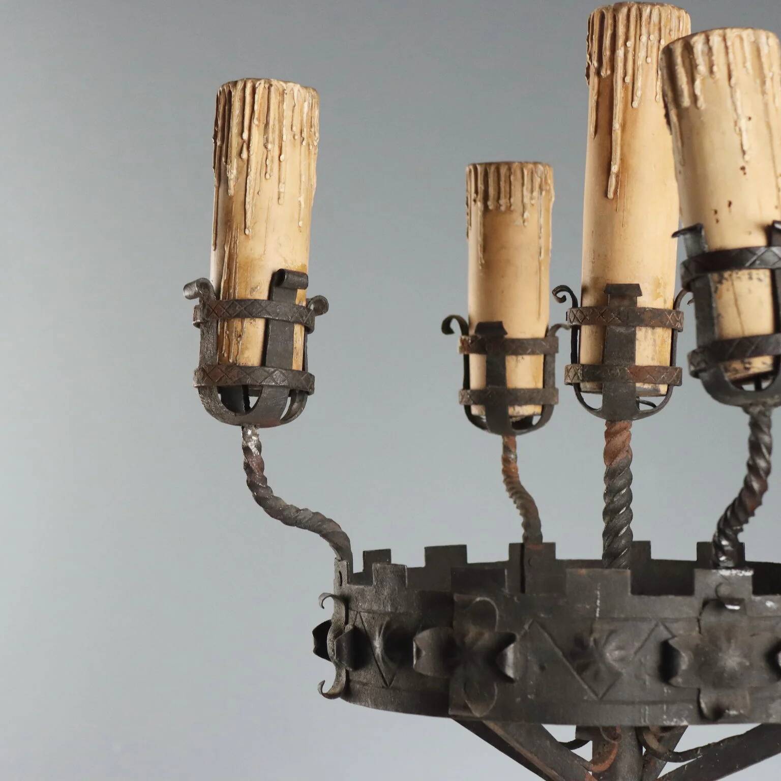 Wrought iron five-light torchère with twisted serpent - Italy late 19th century