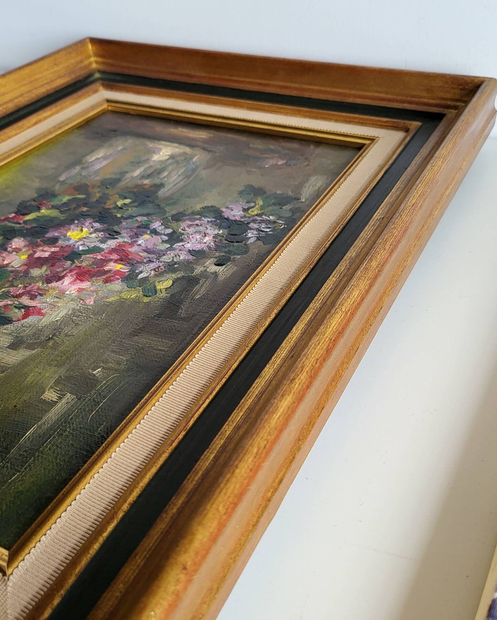 Still Life with Flower Bouquet Oil on Canvas Wooden Frame
