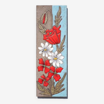 Plaque de lave émaillée motif florales, plaque murale, pierre de lave, décoration murale, panneau