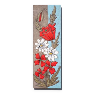 Enamelled lava plaque with floral pattern, wall plaque, lava stone, wall decoration, panel