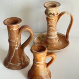 3 vintage handcrafted pottery candle holders