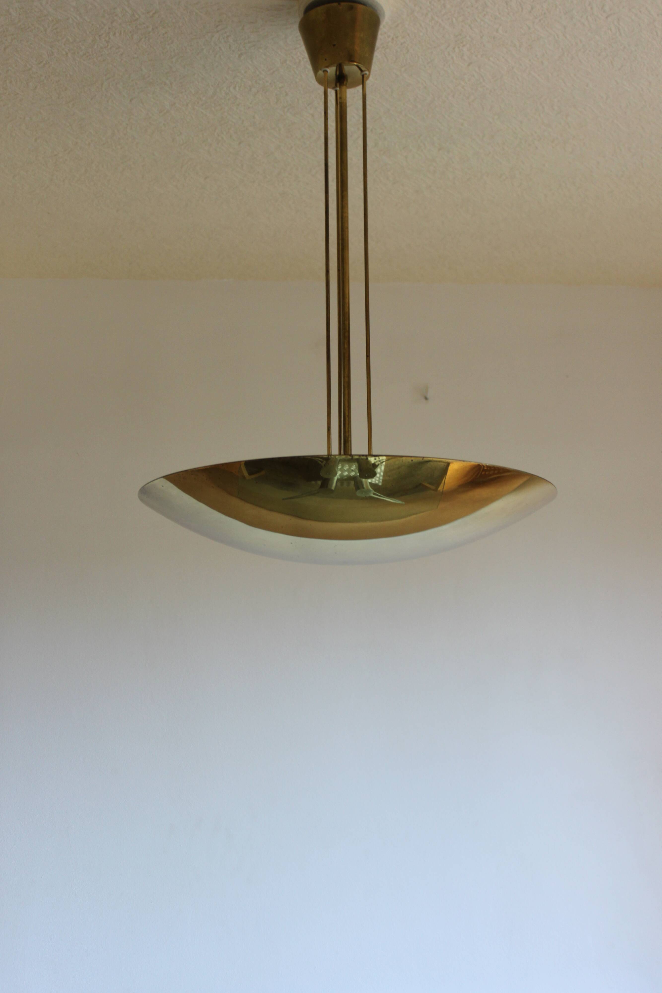 Brass half bowl ceiling lamp by Kalmar Austria