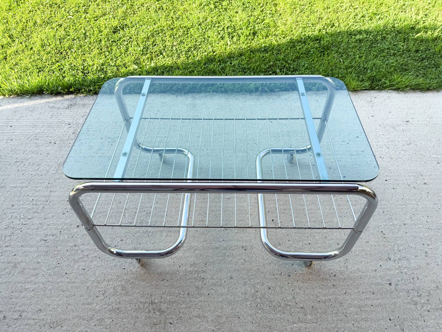 70s chrome and glass tubular frame coffee table