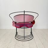Postmodern Sculptural Armchair in Black Metal and Pink Red Silk Padding, 1980