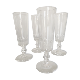 Series of 4 champagne flutes late 19th century crystal cut short ribs