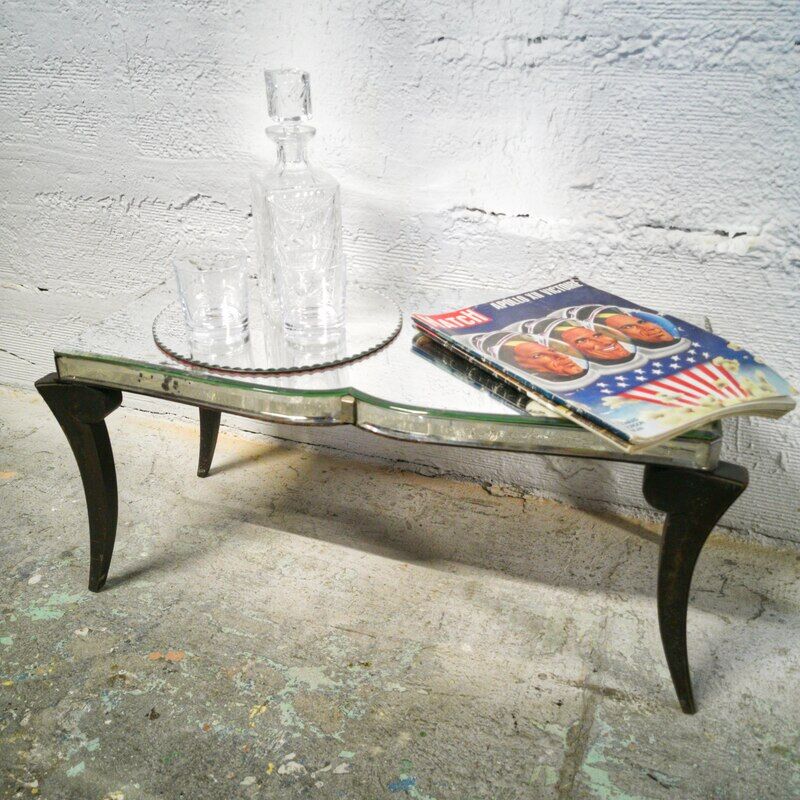 Table basse art déco plateau miroir biseauté