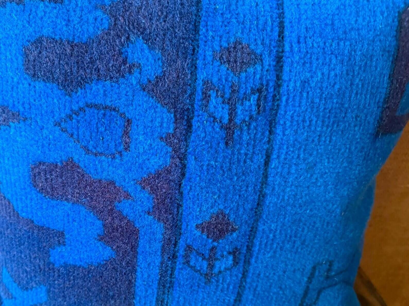 Electric Blue Vintage Turkish Rug Pillow, Hand-Stitched Wool Cushion