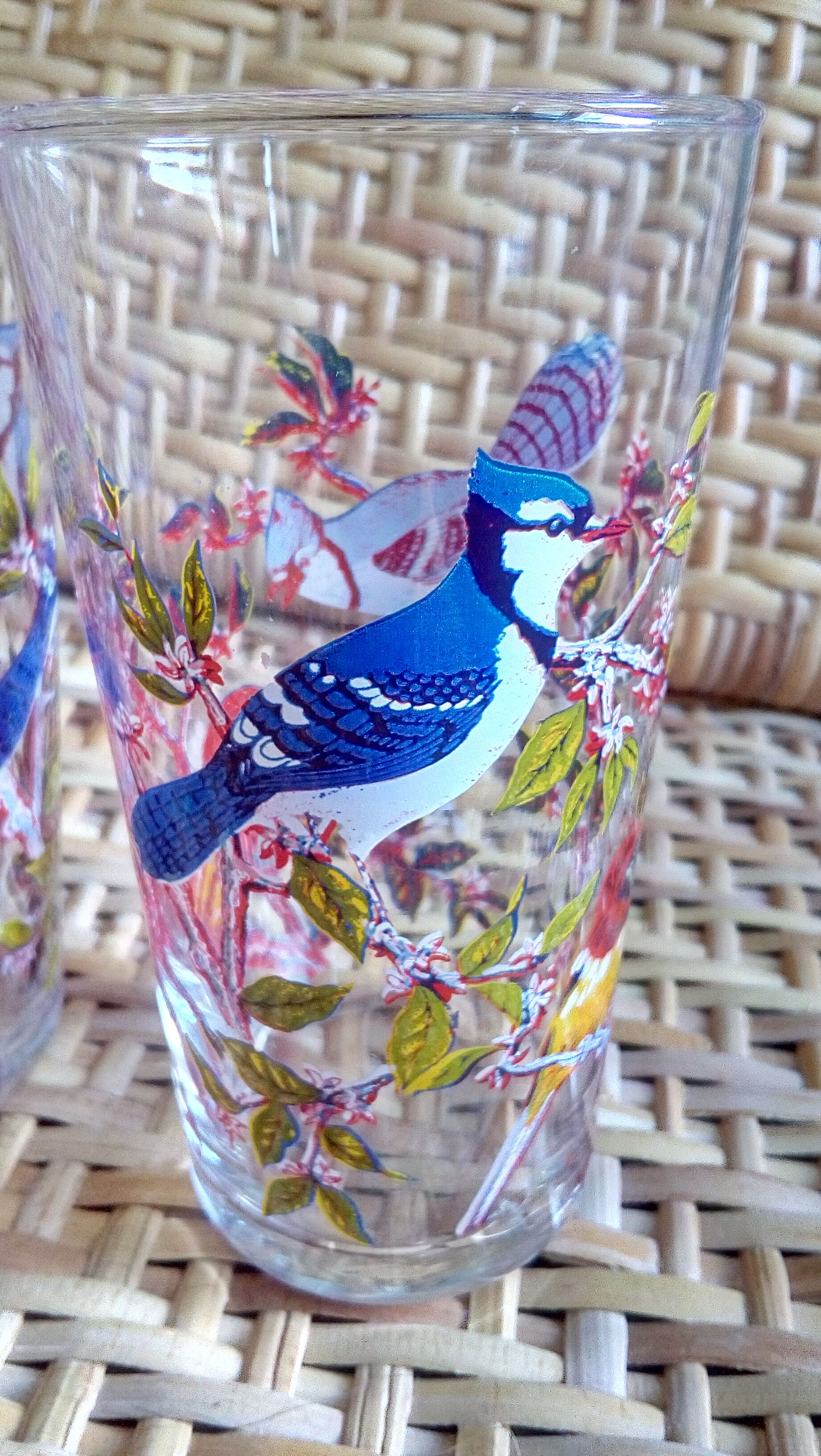 Vintage juice glasses, birds