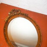 vintage oval mirror * carved wood wall mirror ribbon * antique louis xvi