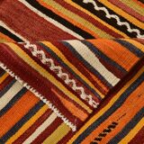 Tapis Kilim vintage long et large, orange et rouge, 5 x 13 cm, 149 x 402 cm, SK 33068