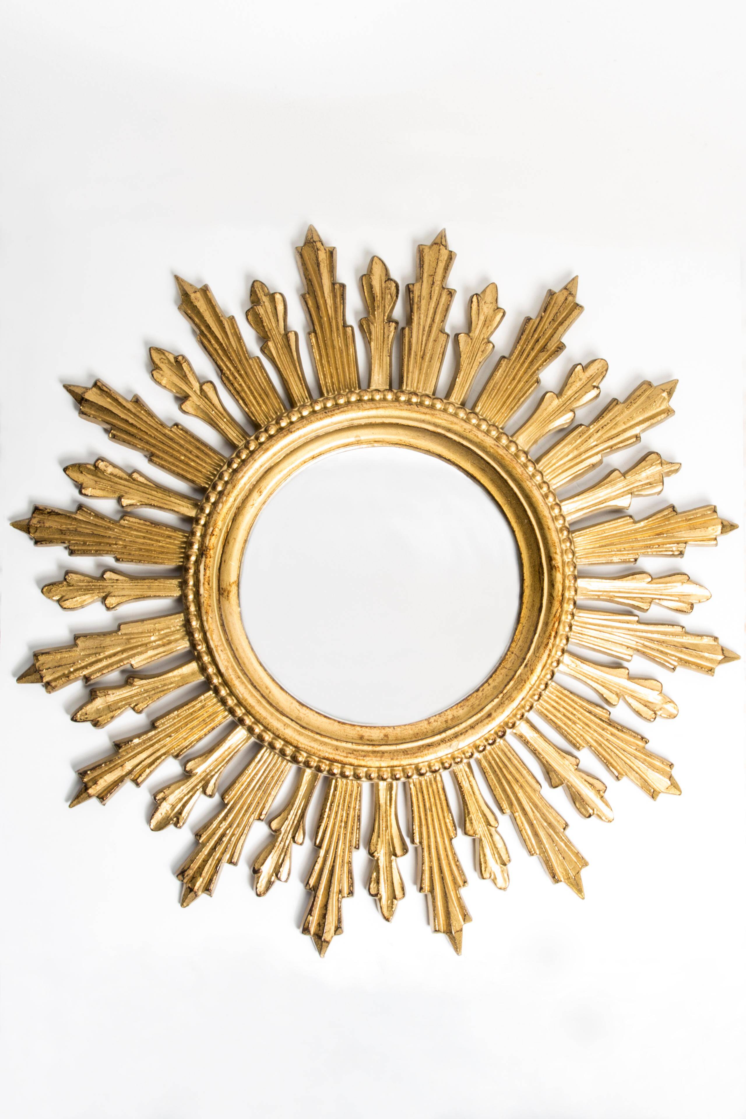 Vintage Italian golden sun mirror, mid-20th century.