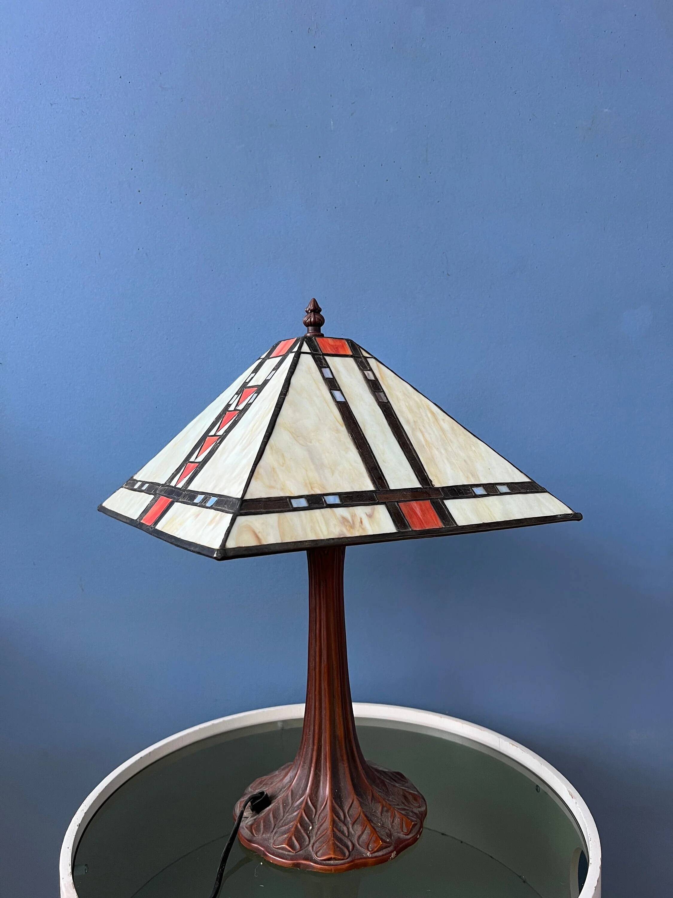 Lampe de table Tiffany colorée en vitrail, style Art déco
