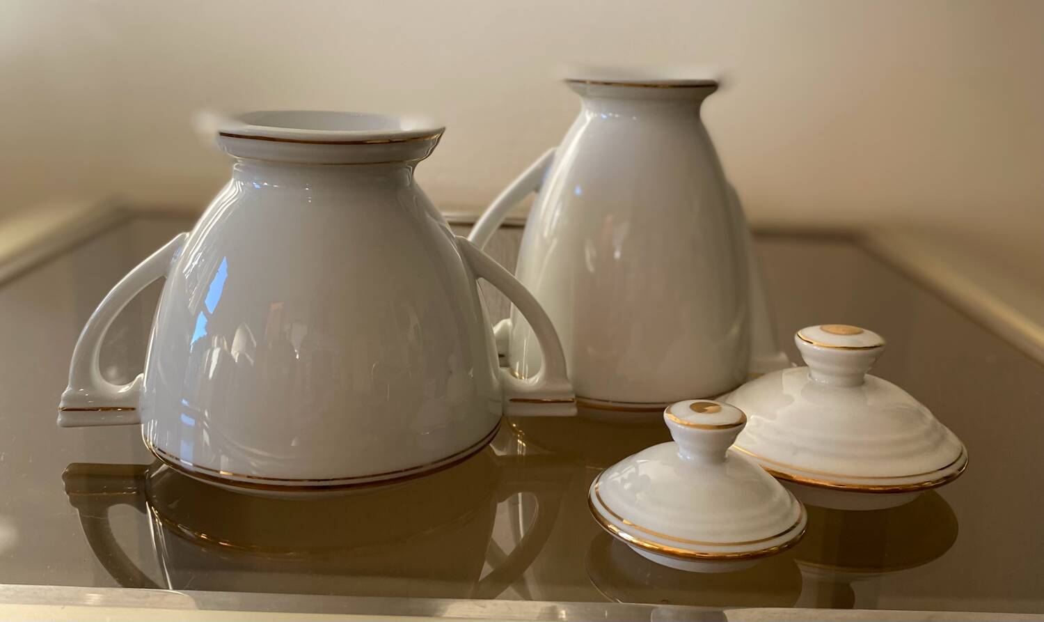 Sugar bowl and milk jug in Pallas Limoge porcelain