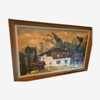 Tableau peinture huile sur toile paysage montagne