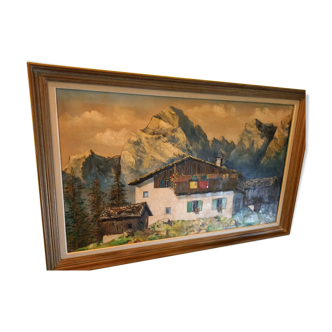 Tableau peinture huile sur toile paysage montagne