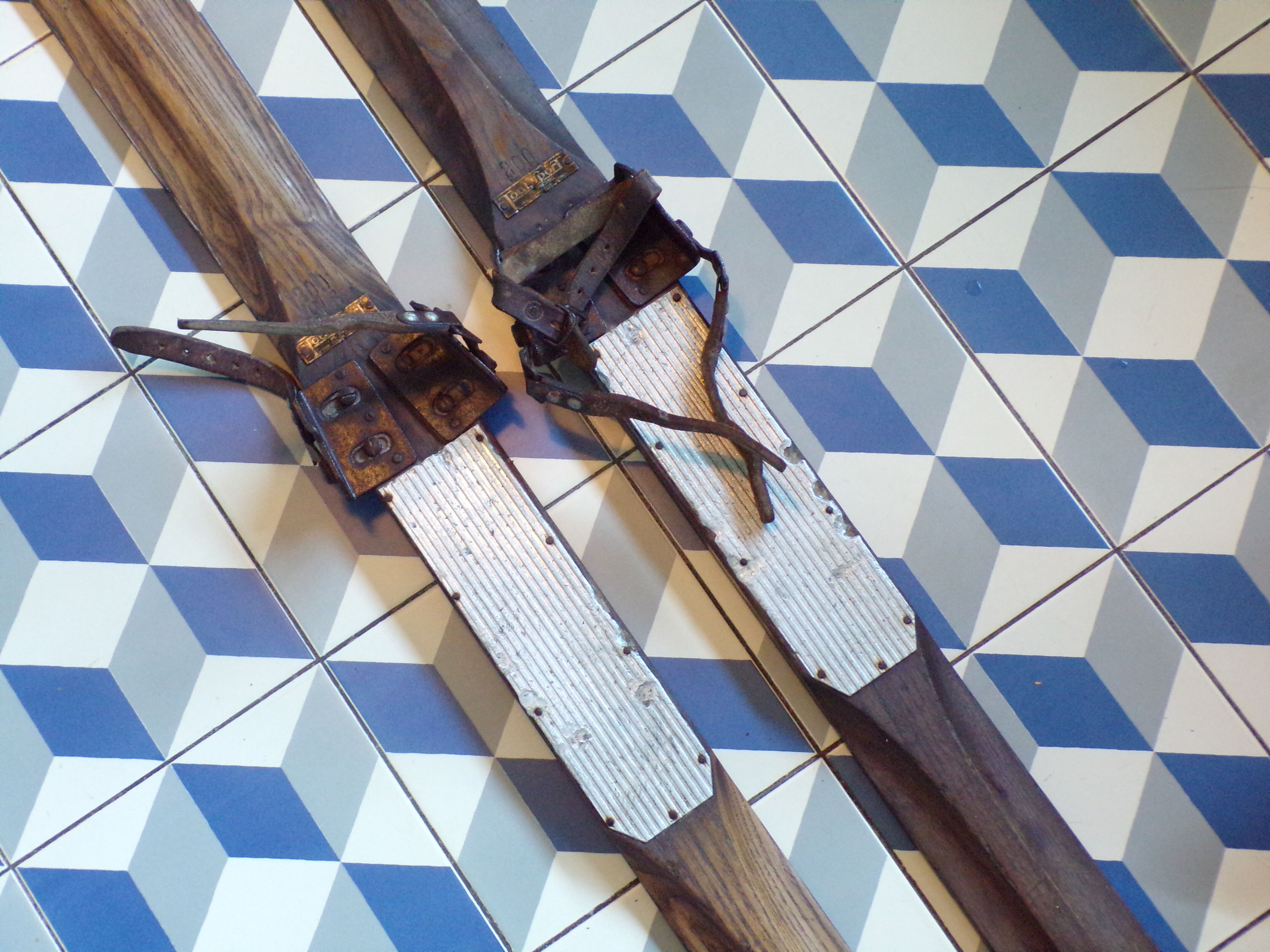 Pair of vintage wooden skis