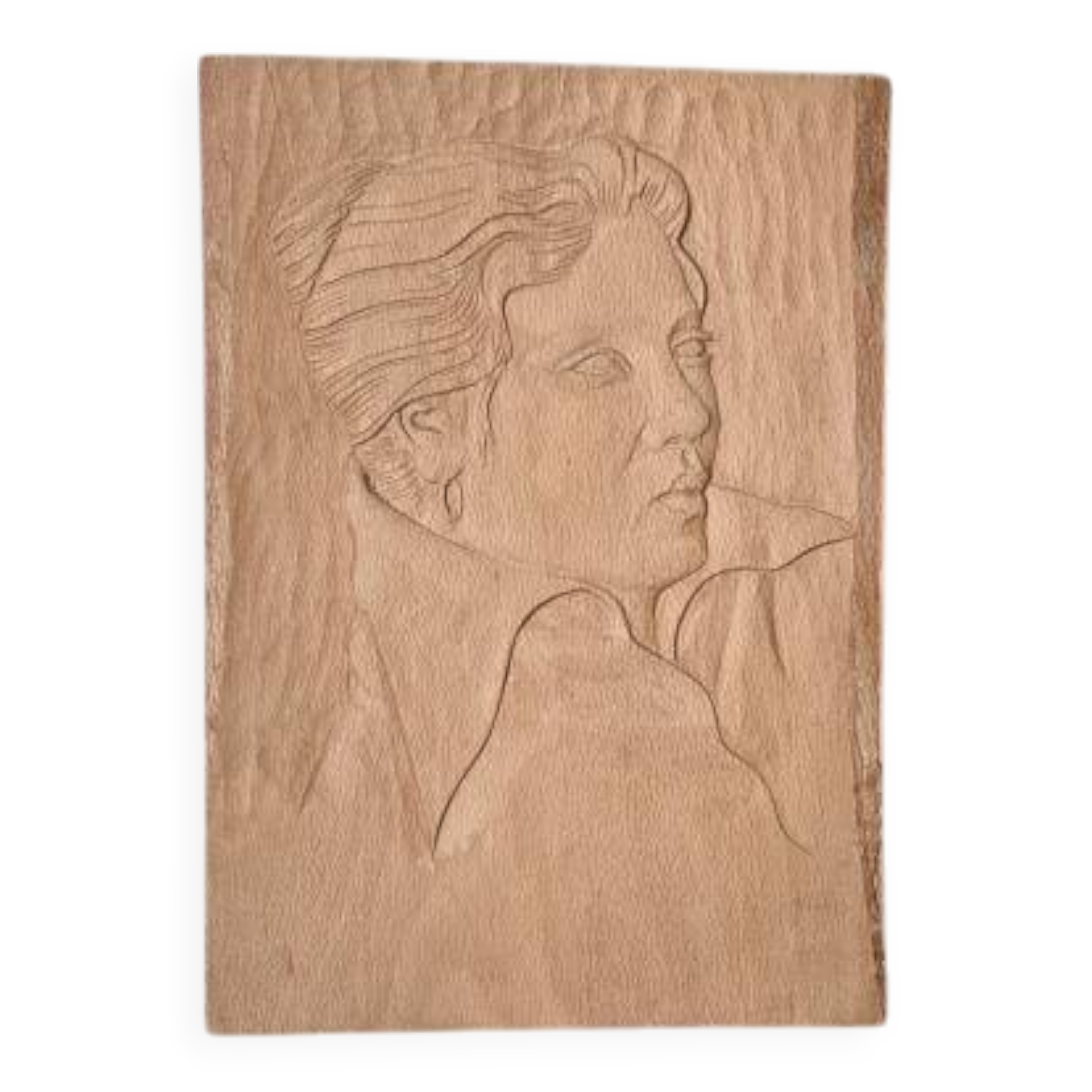 Handcrafted wall sculpture portrait of a woman from the 60s, handcrafted frame