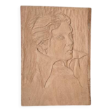 Handcrafted wall sculpture portrait of a woman from the 60s, handcrafted frame