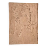 Handcrafted wall sculpture portrait of a woman from the 60s, handcrafted frame