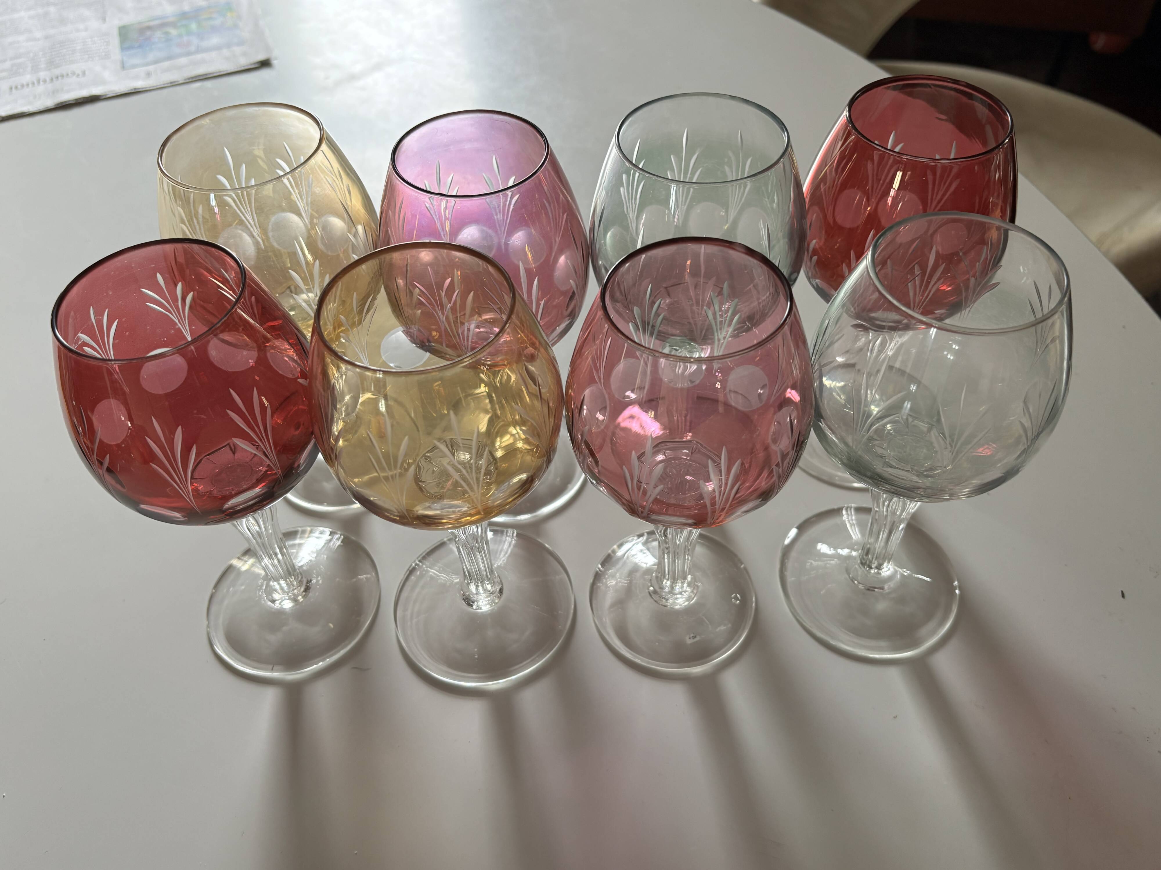 Crystal Colour Verres X8 1970s Vintage Service Engraved 16 cm