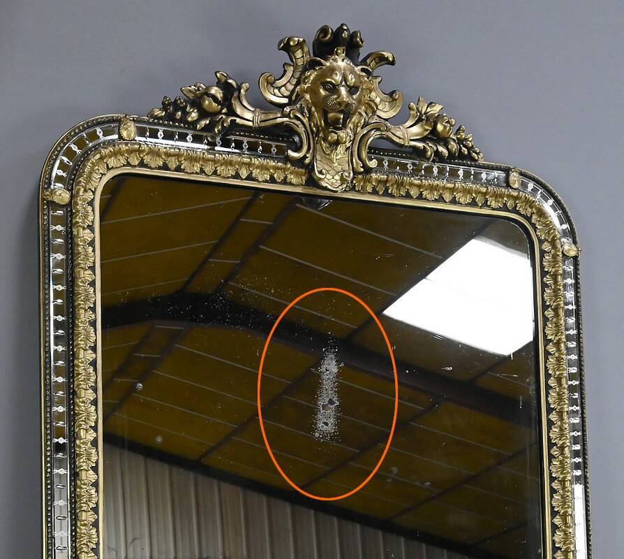 Large Mirror with Parcloses in Gilded and Blackened Wood, Napoleon III Style –