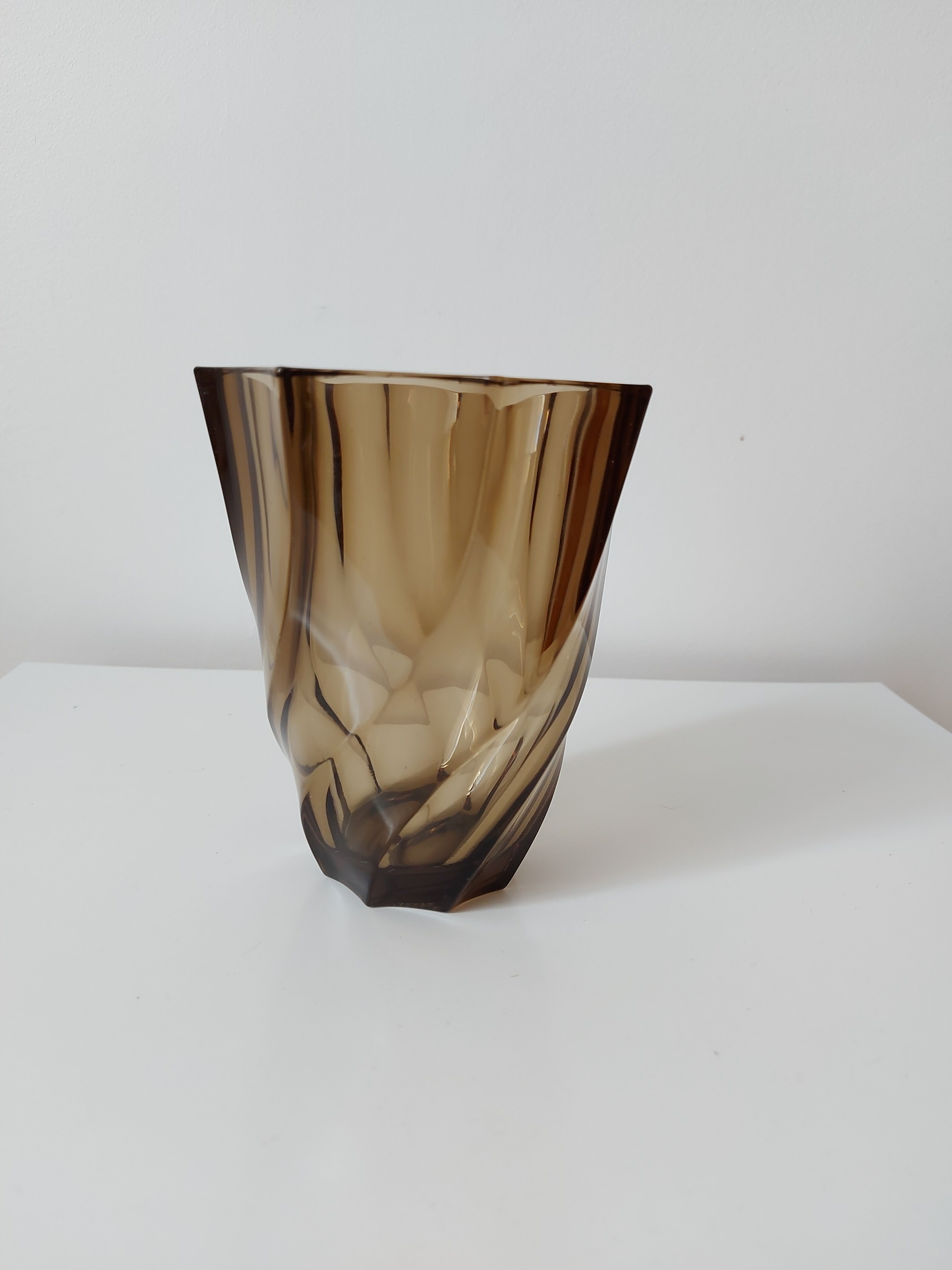 Twisted smoked glass vase