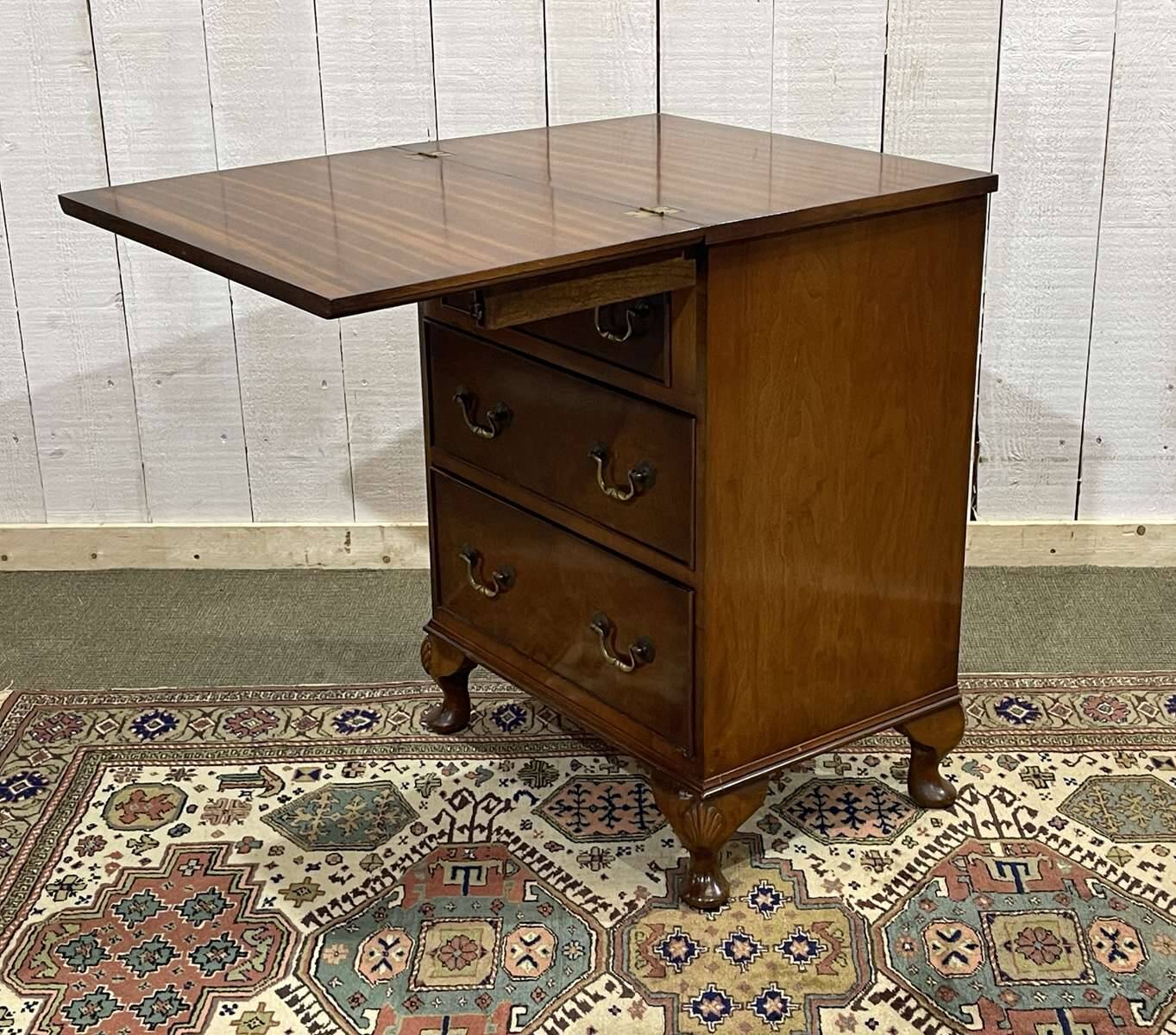 English walnut chest of drawers with drop-down top, 1950s work