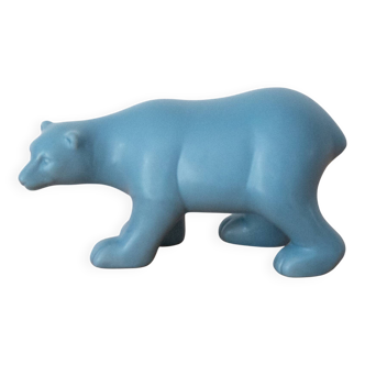 Figurine d'ours polaire vintage en céramique bleu clair, statue d'animal en porcelaine
