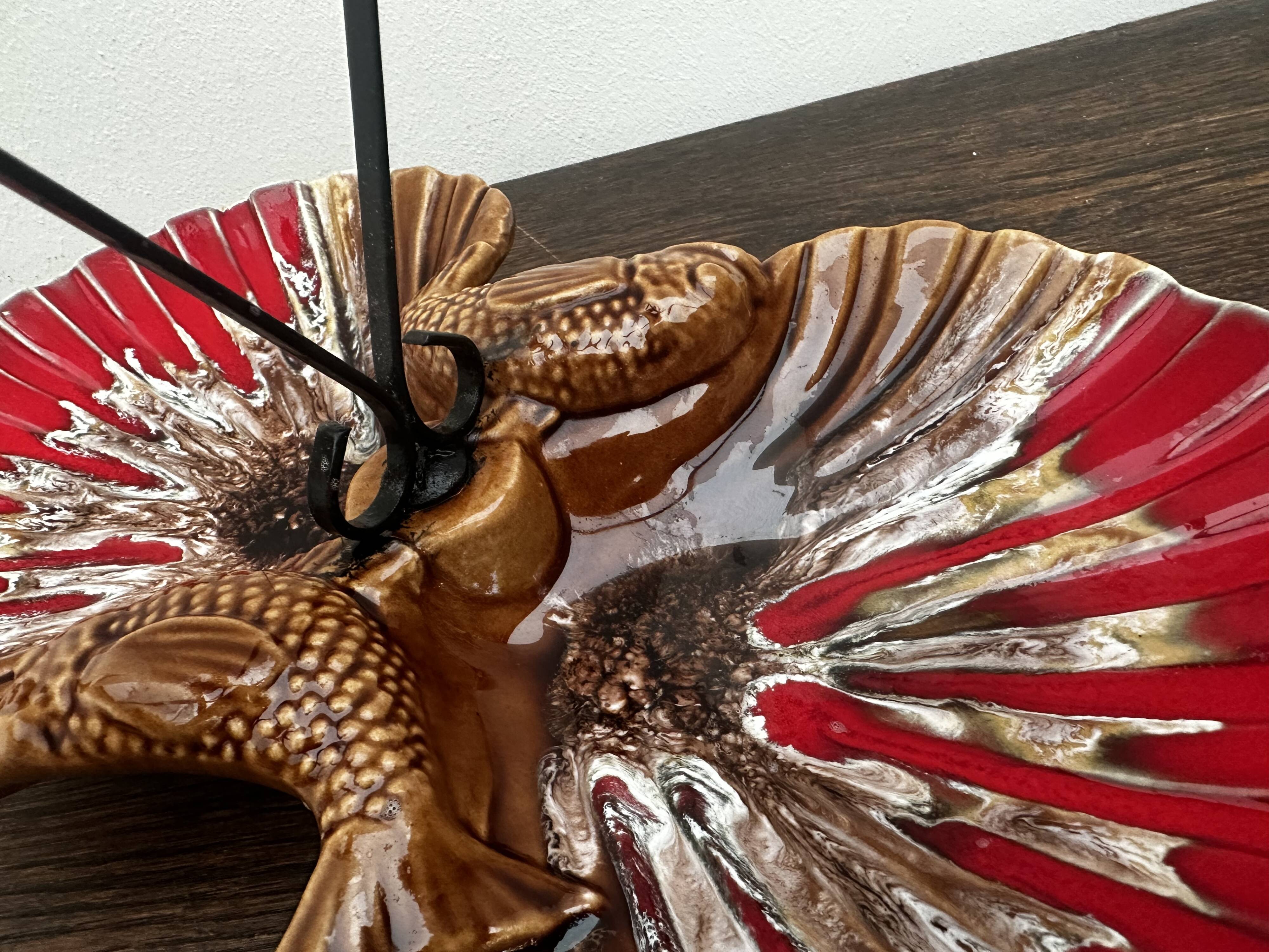 Ceramic hors d'oeuvre server Vallauris shell slipware fish