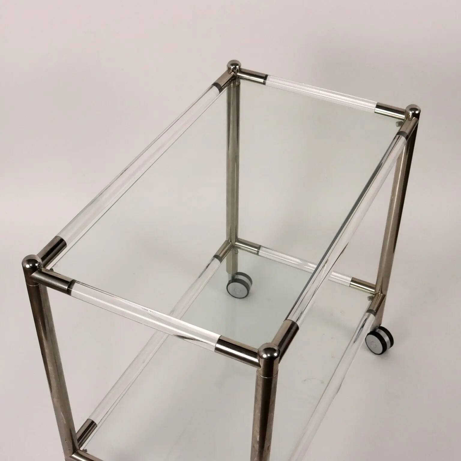Chariot de service en verre et métal chromé, Italie, années 1980