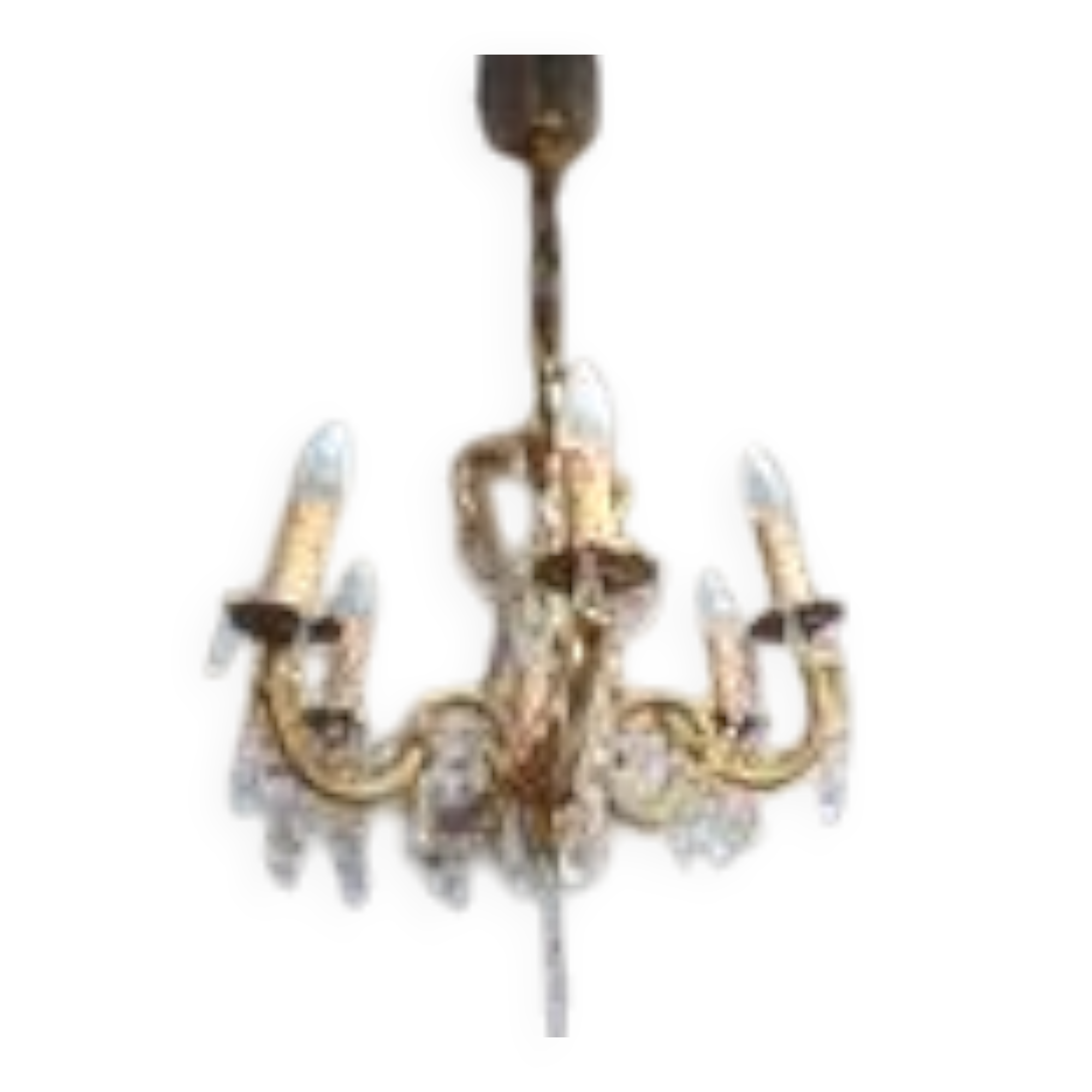 Antique cage chandelier in gilded bronze and crystal, 6 lights / working condition l gau