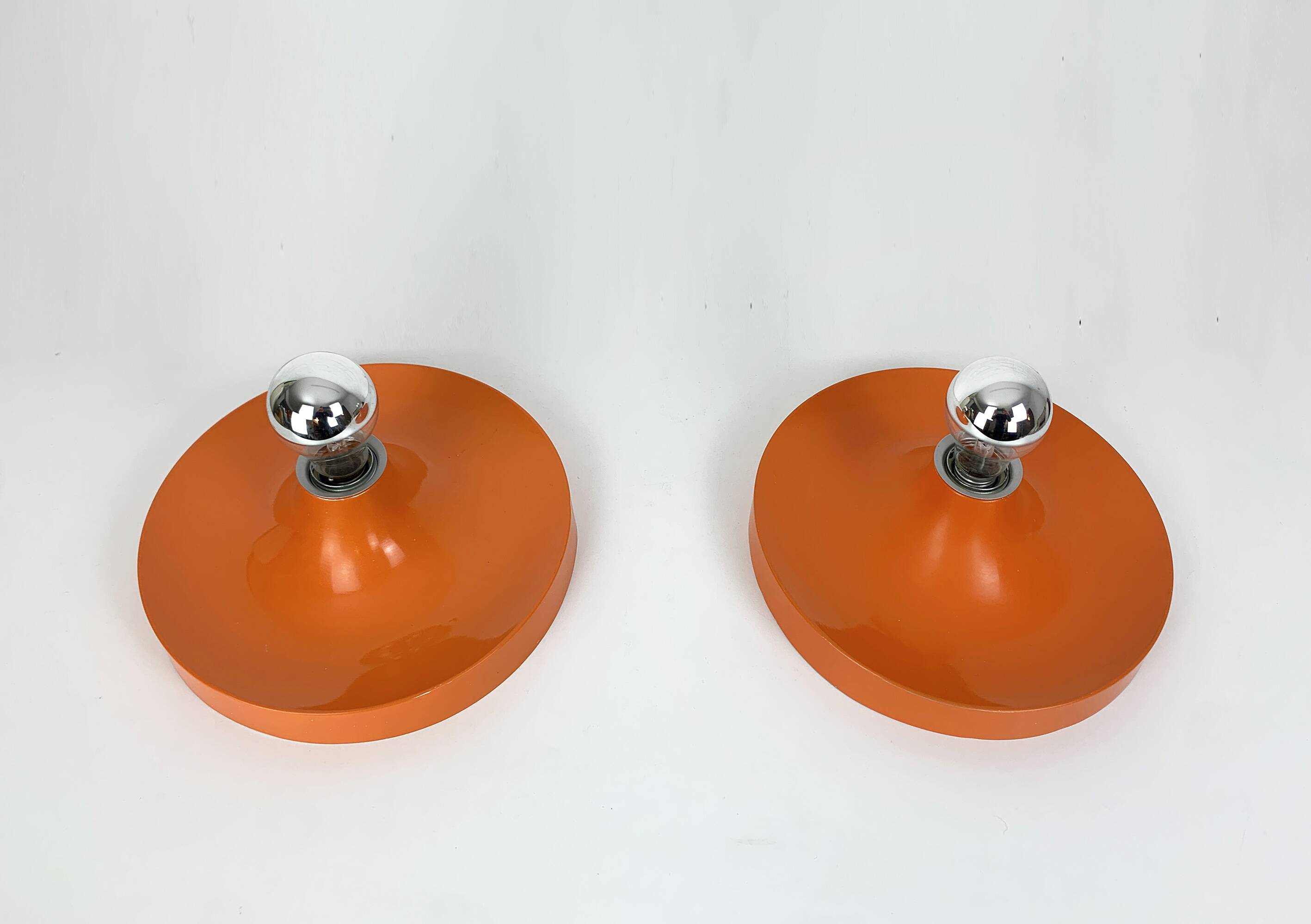 Pair of Space Age Teka wall lights, Germany in aluminum, Flush, Disc, 1960-70